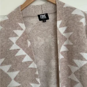 FRYE Aztec Print Cardigan Sweater Beige White‎ Medium M thumbnail 4