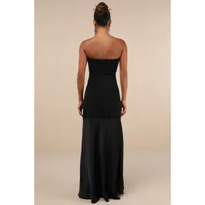 NWT Lulus Compelling Style Black Strapless A-Line Maxi Dress Wedding Prom Sz L thumbnail 4