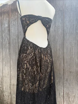 EUC Papaya Elegant Intricate Black Floral Lace Strapless Maxi Dress Size Large thumbnail 3