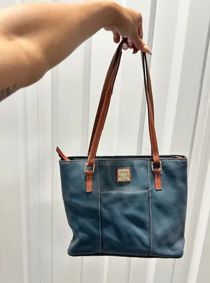 Dooney & Bourke Small Lexington Shopper Tote Teal Blue Pebbled Leather Bag thumbnail 1