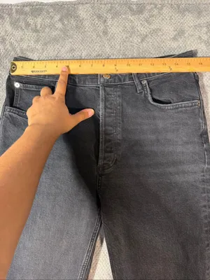 AGOLDE Size 31 High Rise Straight Leg Jeans Washed Black Button Fly Cuffed Hem thumbnail 6
