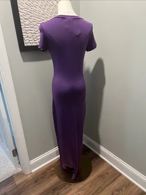 Purple Short-Sleeve Maxi Dress with Scoop Neck thumbnail 3