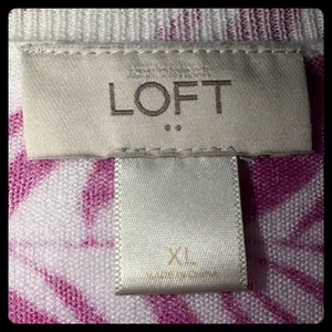 LOFT Cardigan Women XL Purple White Tropical Floral Button Front Sweater thumbnail 2