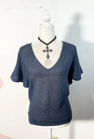 Vintage Express Sweater Top Small Blue Metallic 2000s Y2K Mc Bling thumbnail 1