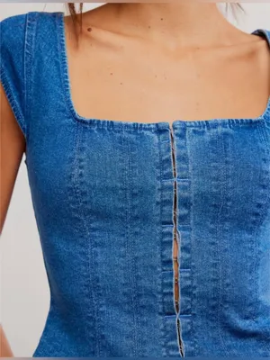 NWT Free People Marilyn Denim Corset - skylight light denim - medium thumbnail 6