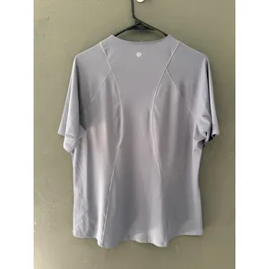 Athleta Womens‎ Short Sleeve Activewear Top Blue Grey Split Neck Size L thumbnail 3