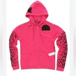 Free City Leopard Zip Hoodie Fuschia, S thumbnail 1