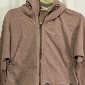 Lululemon Cropped Zip Hoodie Heathered Mauve Thumbhole Yoga Jacket Women’s 10? thumbnail 2