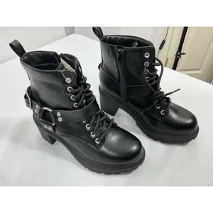 Womans NWT NOBO Ankle Moto Boots Size 7.5 Black Chunky Heel Lace Up Side Zip thumbnail 2