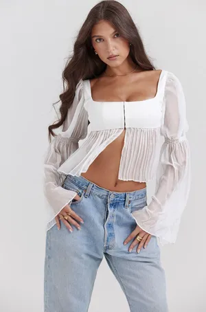 House Of CB Lucie White Pleated Top thumbnail 2