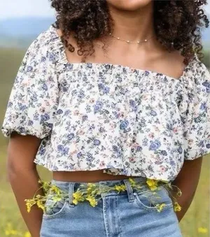 Altard State Floral Puffy Sleeve Blouse Womens Xs thumbnail 1