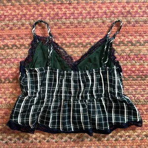 American Eagle Navy & Green Plaid Lace Cami Top thumbnail 5