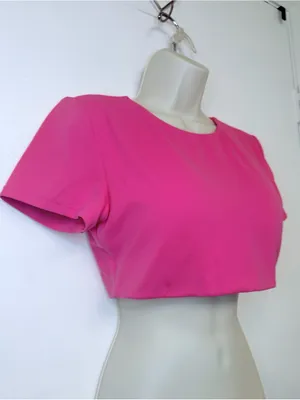 INGIA Hot Pink Short Sleeve Crop Top Stretch Athletic Tee Size S/M thumbnail 4