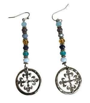 Boho Beaded Dangle Earrings w/ Gold Medallion thumbnail 1