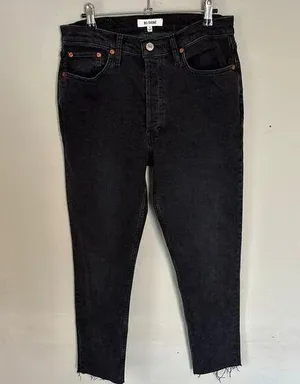 RE/DONE Redone Originals 90's High Rise Ankle Raw Hem Crop Faded Black Jeans 29 thumbnail 1