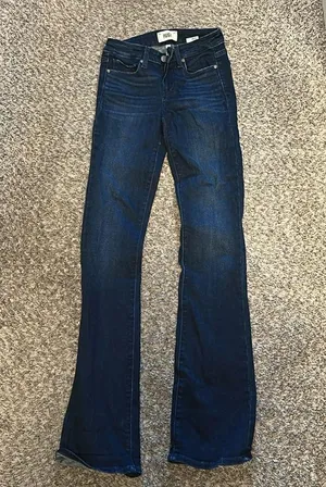 Paige Dark Blue Bell Bottom Denim Jeans thumbnail 1