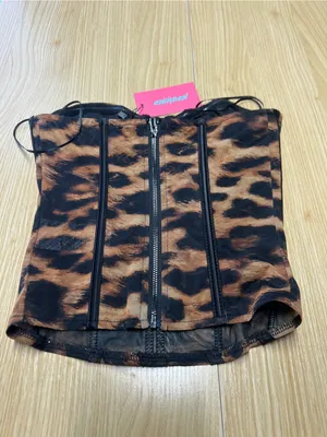 Edikted Lennox Leopard Print Mesh Corset Bustier Top XS NWT thumbnail 5
