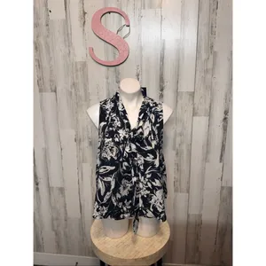 Tommy Hilfiger Sleeveless Floral Tie-Front Blouse Navy White Size S NWT thumbnail 2