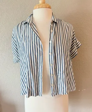 Madewell Blue White Striped Boxy Button Down Shirt Size M thumbnail 1