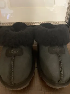 UGG Coquette Black Suede Shearling Slippers Mules Size 7 thumbnail 5