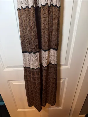 Torn by Ronny Kobo Brown Crochet‎ Maxi Dress with Cream Panels M NWT thumbnail 6