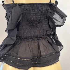 H&M Ruffle Pleated Cami Tank Top Sz M Black Shirt Smocked thumbnail 7
