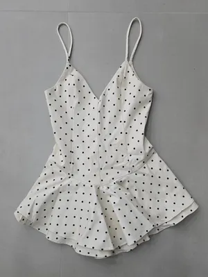 NWOT! Zara White Polka Dot Slip Romper Mini Dress with Black Dots Size M thumbnail 2