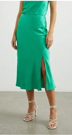 NWT Rails Maya in Jade Green Bias Cut Satin A-line Side Slit Slip Skirt XS thumbnail 1