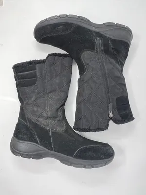 Lands’ End Black Suede Quilted Winter Boots Faux Fur Women’s 8.5 thumbnail 4