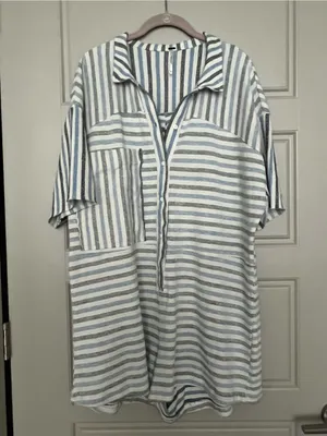 Free People Boardwalk Romper Medium Blue Stripe Jumper Loungwear Casual Beachy thumbnail 1