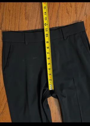 Nine West Black High waste/ wide leg pants - Size 8. Great pair of pants. Pockets on front & back. Gently warn & excellent condition. Mark on top is the iron over pockets, will wash out. Measurements approximately 16” waste x 11” rise x 39”. priced to sell at as is condition. None smoking home. Don’t like my price, make reasonable offer! thumbnail 7