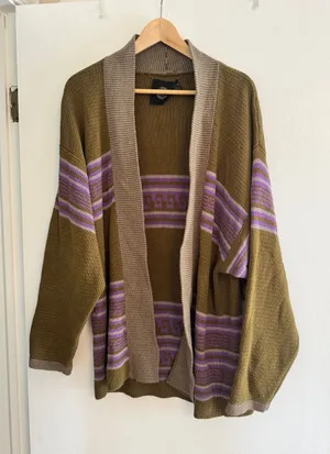 Urban Outfitters Olive and Lavender Striped Open Cardigan thumbnail 1