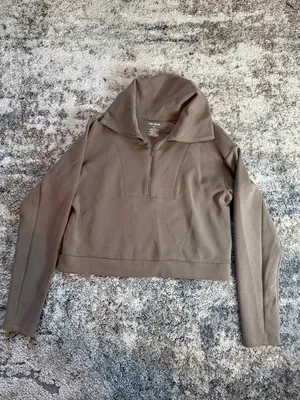 tek gear Brown Quarter-Zip Cropped Pullover Hoodie thumbnail 2