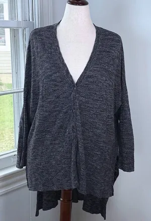 Free People TGIF High Low Oversized Marled Cardigan Sweater Small Slouchy Gray thumbnail 1