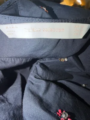 Zara navy blue cold shoulder poplin dress beaded detail XS thumbnail 9