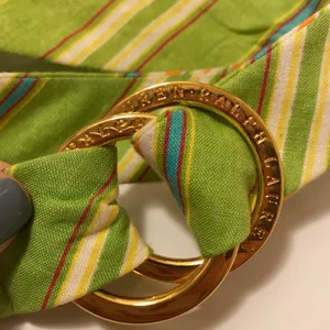 Vintage Y2K Ralph Ralph Lauren green striped linen double ring belt, size large thumbnail 2