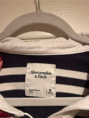 Abercrombie & Fitch contrast stripe rugby top in navy multi - Medium thumbnail 3