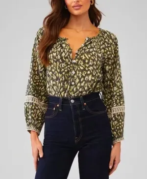 NWT NEW Cleobella Alicia Blouse Top Animal Print Boho Women Small Organic thumbnail 1