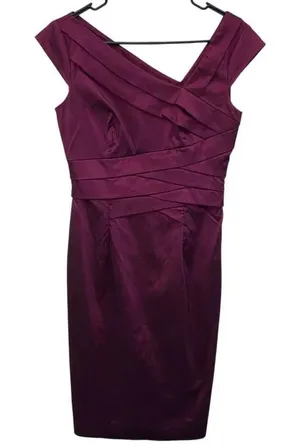 Adrianna Papell Cross neck burgundy midi pencil dress size 6 party business form thumbnail 1