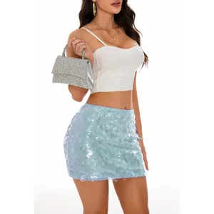 NWOT Womens Sequin Skort Crystal Breeze Blue Sparkly Bodycon Mini Skirt XS thumbnail 4
