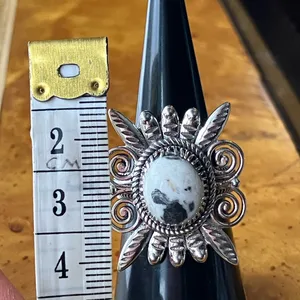 White Buffalo Turquoise Sterling Silver Feather Ring Size 7 Black thumbnail 6