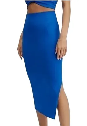 NWT ~ Sexy FABLETICS Bright Blue Long Body Hugging Activewear Slit Skirt MEDIUM thumbnail 1