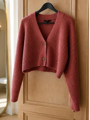 Forever 21 Cropped Knot Cardigan Women’sLarge Rust Red Button Front Cozy Sweater thumbnail 1