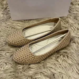 Gold bejeweled flat dress shoes size 6 NEW thumbnail 5