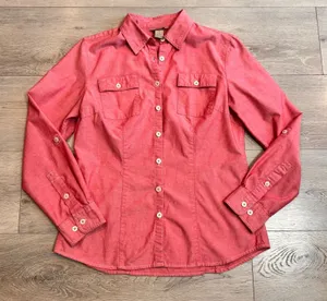 Duluth Trading Button Down‎ Shirt Top Size Small S Coolmax Pink Cotton Blend thumbnail 1