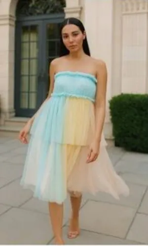 Pernille Anthropologie Rosenkilde Strapless Colorblock Tulle Dress Size X-Small thumbnail 1