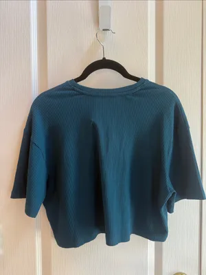 Dry Goods Ribbed Crop Pocket Tee - Teal Blue thumbnail 3
