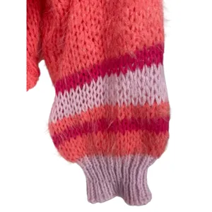 Anthropologie Striped Sleeve Open Front Cardigan Sweater Coral Pink One Size thumbnail 12