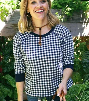 Draper James Natalie Sweatshirt in Blue Gingham thumbnail 1