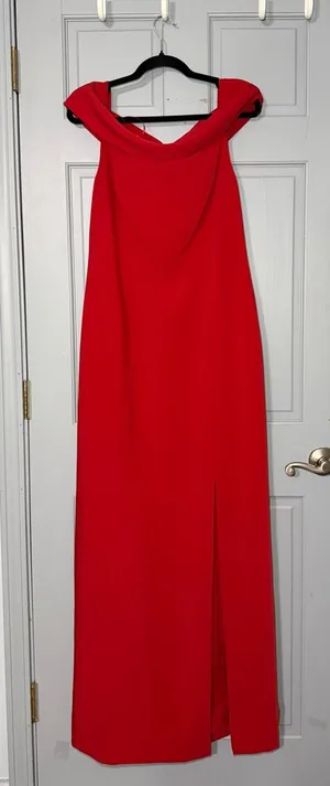 Lauren Ralph Lauren Red Off-Shoulder Cowl Maxi Dress with Front Slit FLAW thumbnail 1
